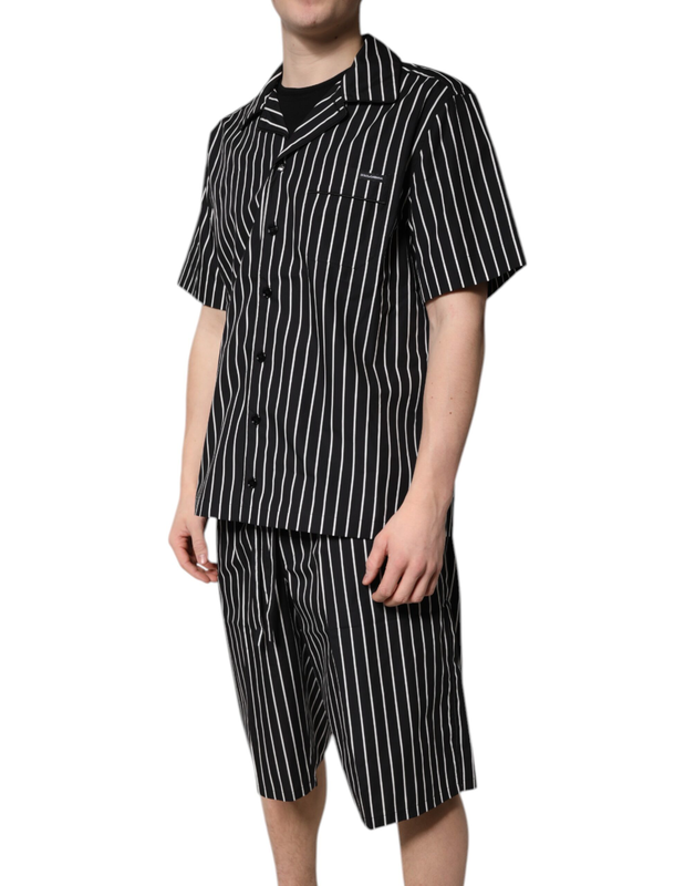 Black white stripes cotton men pajama set sleepwear-null