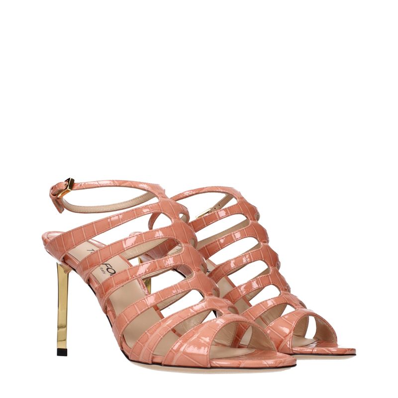 Pink leather stiletto heel sandals-null