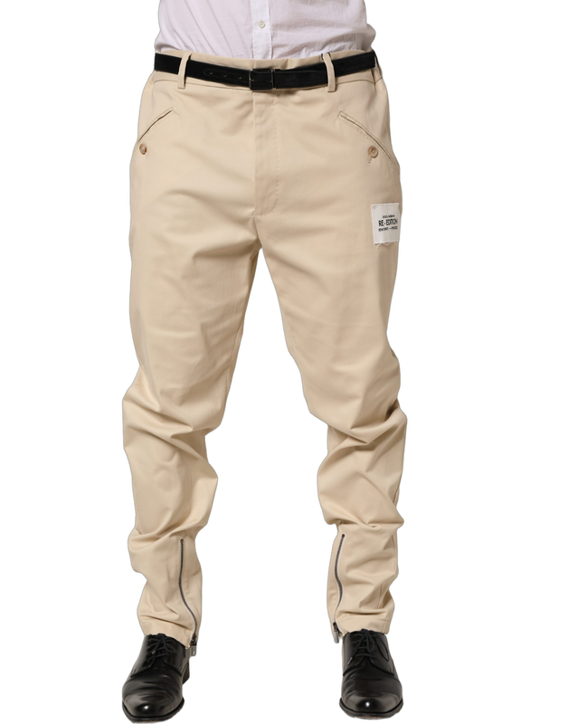 Beige re-editon mid waist tapered men pants-null