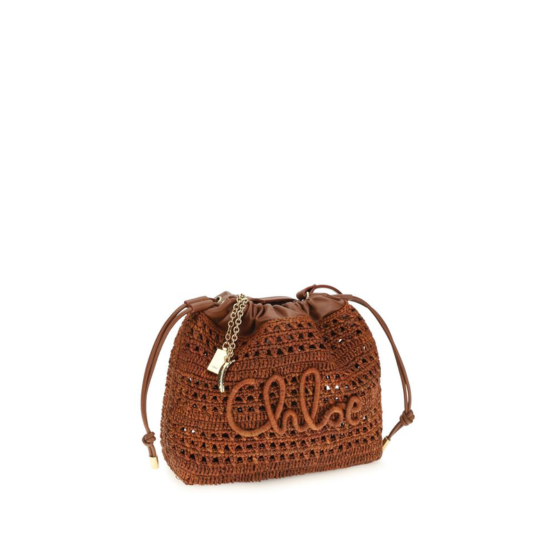 Brown raffia shoulder bag-null