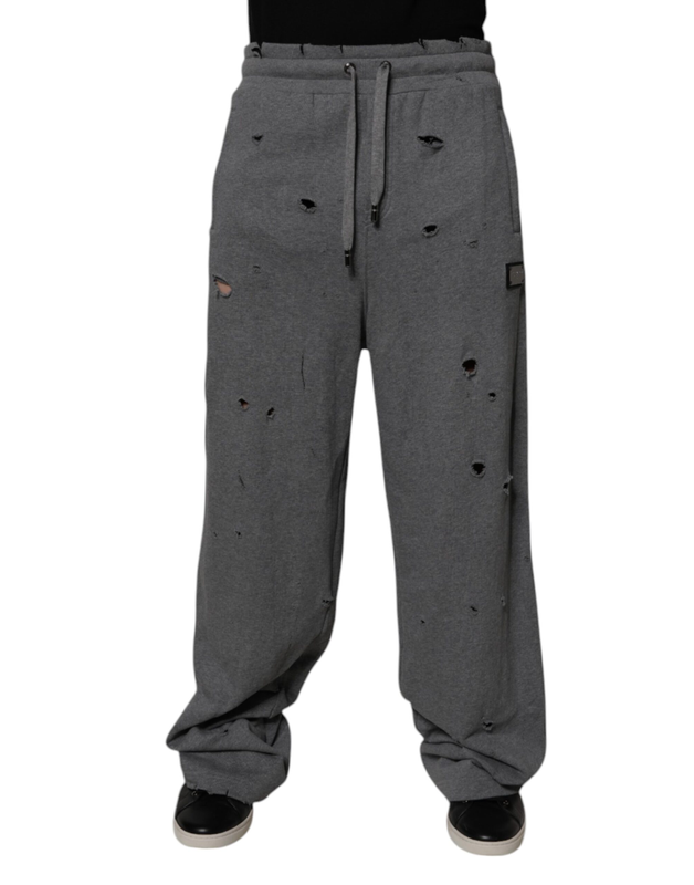 Gray cotton ripstyle straight sweatpants pants-null