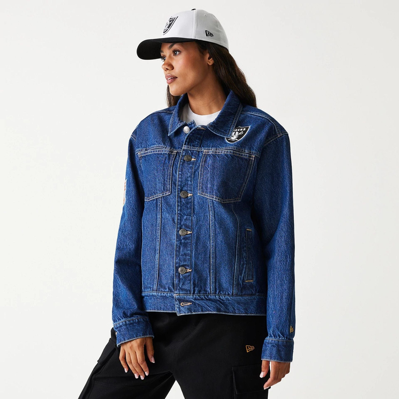 Las vegas raiders nfl dark blue denim jacket unisex-null