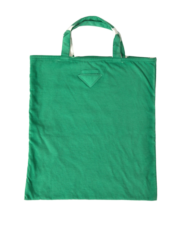 Green jersey fabric logo shoulder shopping tote shopping bag-null