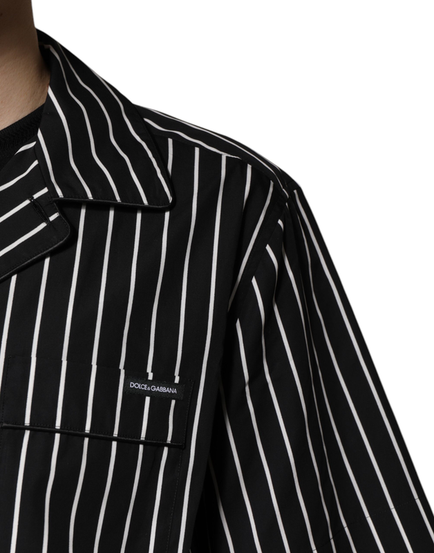 Black white stripes cotton men pajama set sleepwear-null