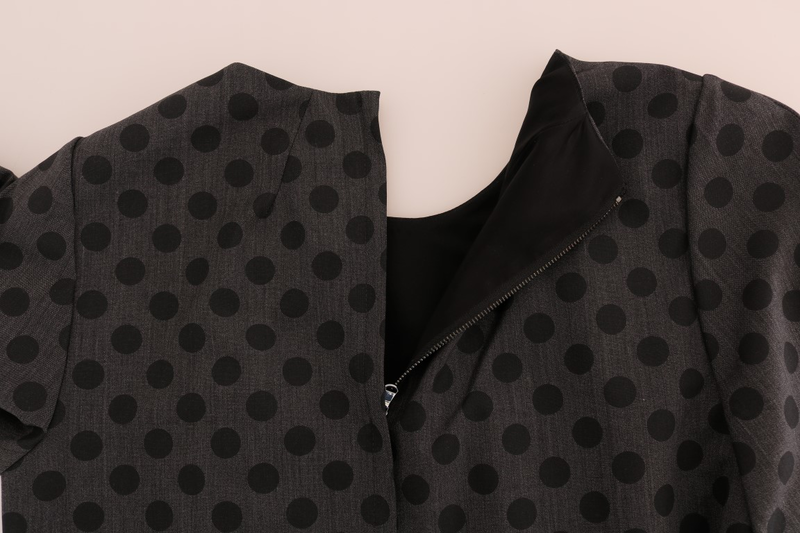 Gray polka dotted wool stretch dress-null