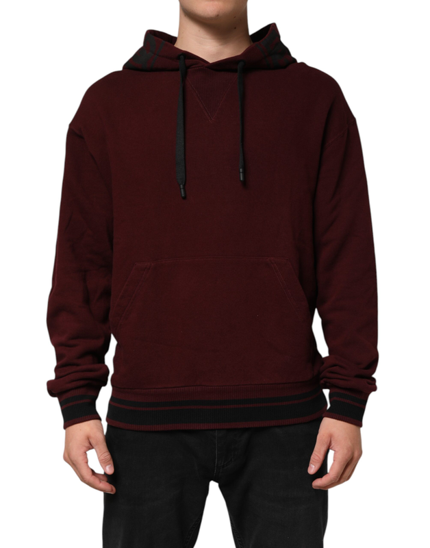Burgundy cotton plaid lined men hoodie sweater-null
