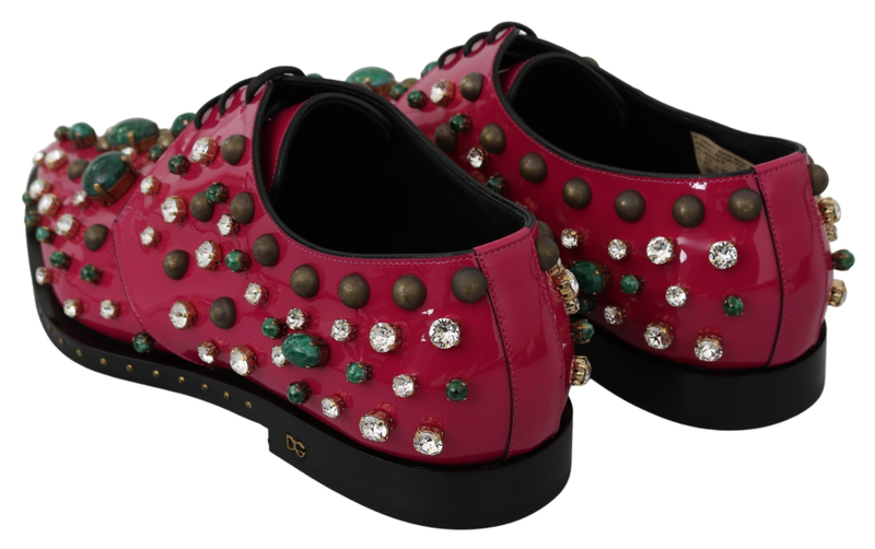 Pink leather crystals dress broque shoes-null