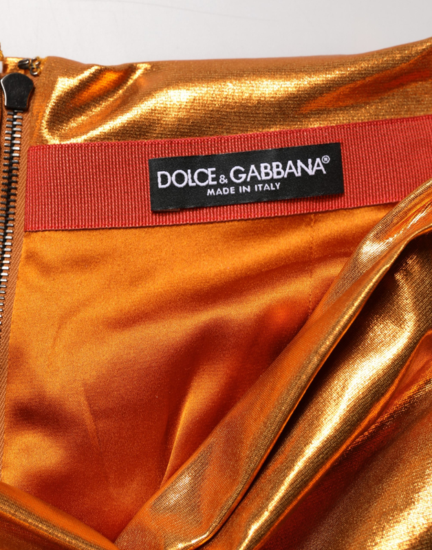 Metallic orange ruched lame bodycon mini skirt-null