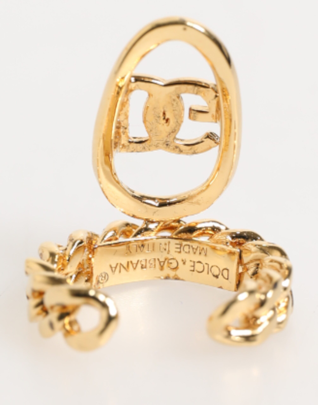 Gold tone brass oval dg logo chain adjustable ring-null