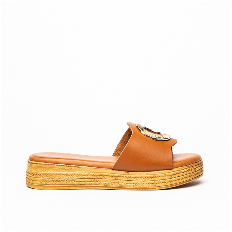 Athenais espadrille low wedge flatform sliders with round gold embellishment-null