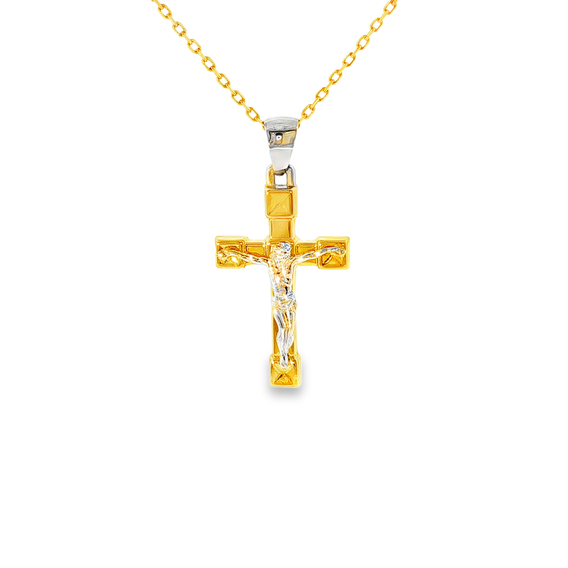 Two-tone yellow and white 18k gold cross-null