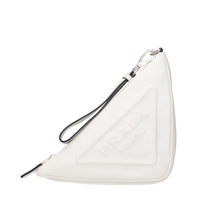 White leather clutch bag, White, medium