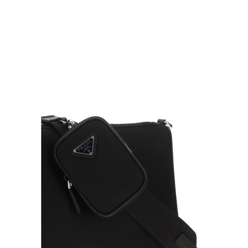 Black recycled polyamide shoulder bag-null