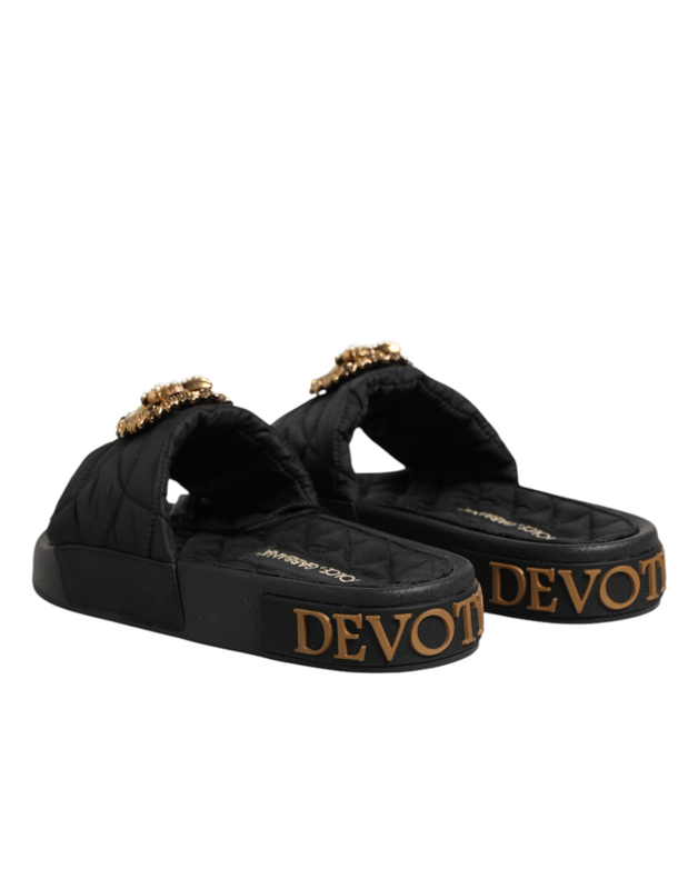 Black devotion matelass&eacute; leather slides shoes-null