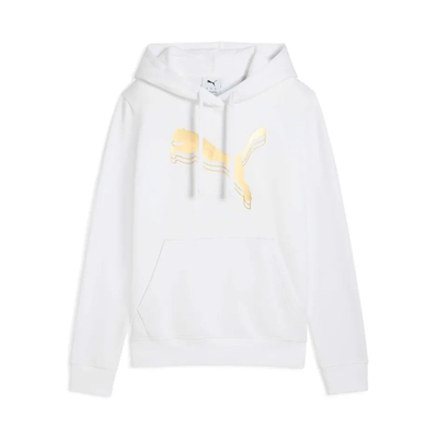 Puma women essentials metallic hoodie fleece, White, medium