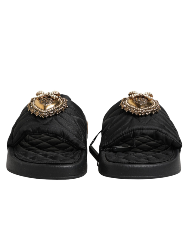 Black devotion matelass&eacute; leather slides shoes-null