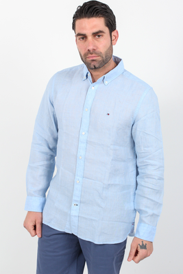 Pigment dyed linen rf shirt - tommy hilfiger, Baby Blue, medium