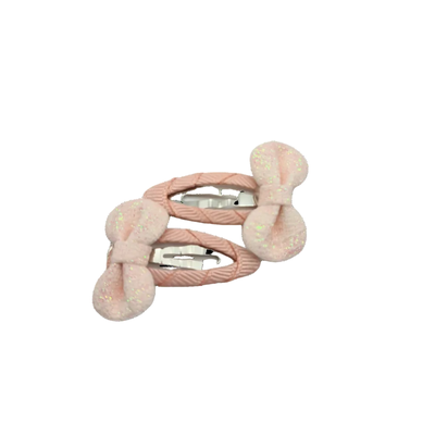 Migant children plush bow hair clips, Coral Pink / Warm Blush Pink, medium