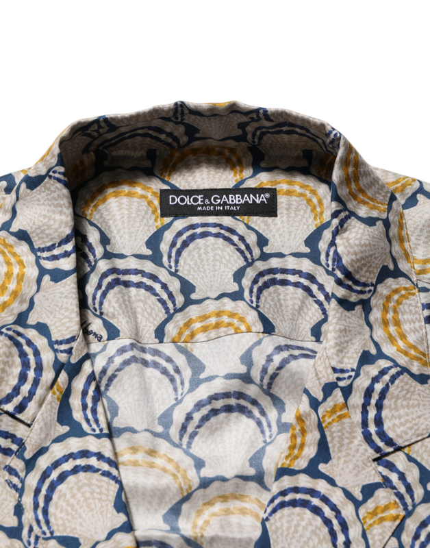 Cream cotton silk hawaii scallop shell print shirt-null