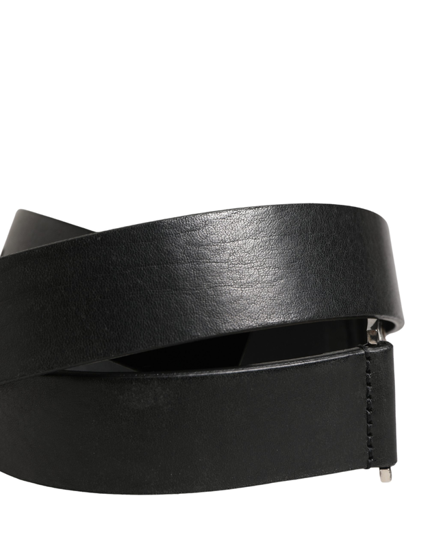 Men black classic leather metal buckle belt-null
