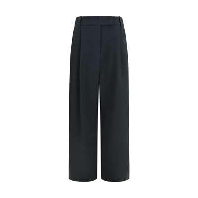 Black silk casual pants, Black, medium