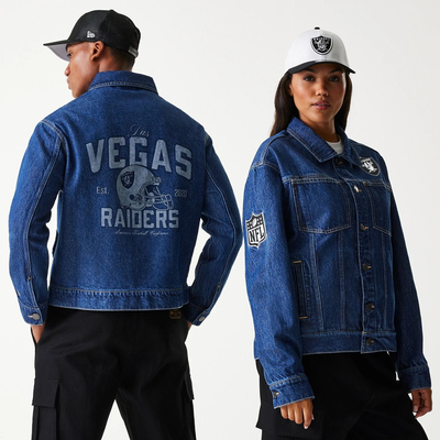 Las vegas raiders nfl dark blue denim jacket unisex, Blue, medium
