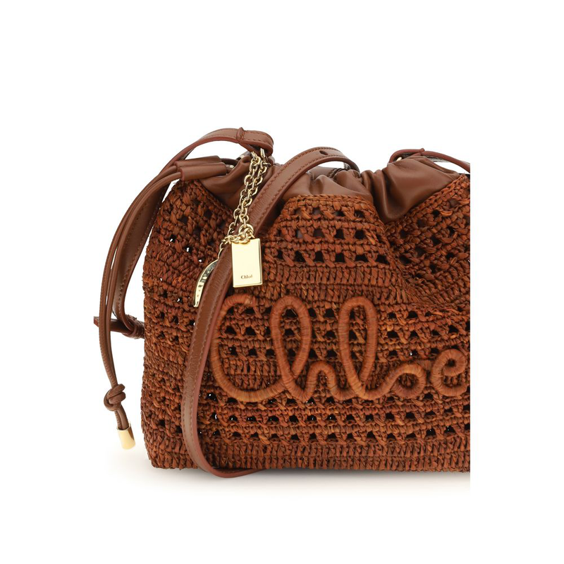 Brown raffia shoulder bag-null