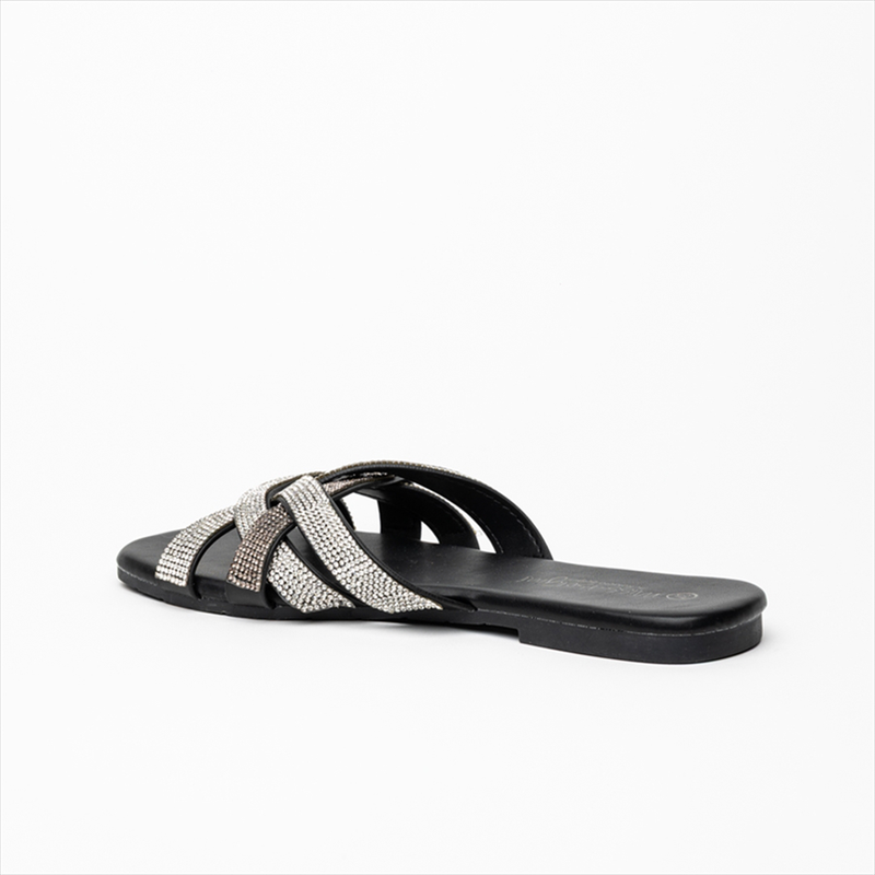 Miss belgini bbraided double colour diamante rhinestone upper flat slider sandals-null