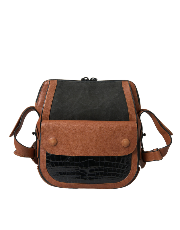 Black brown exotic skin leather vertical crossbody purse bag-null