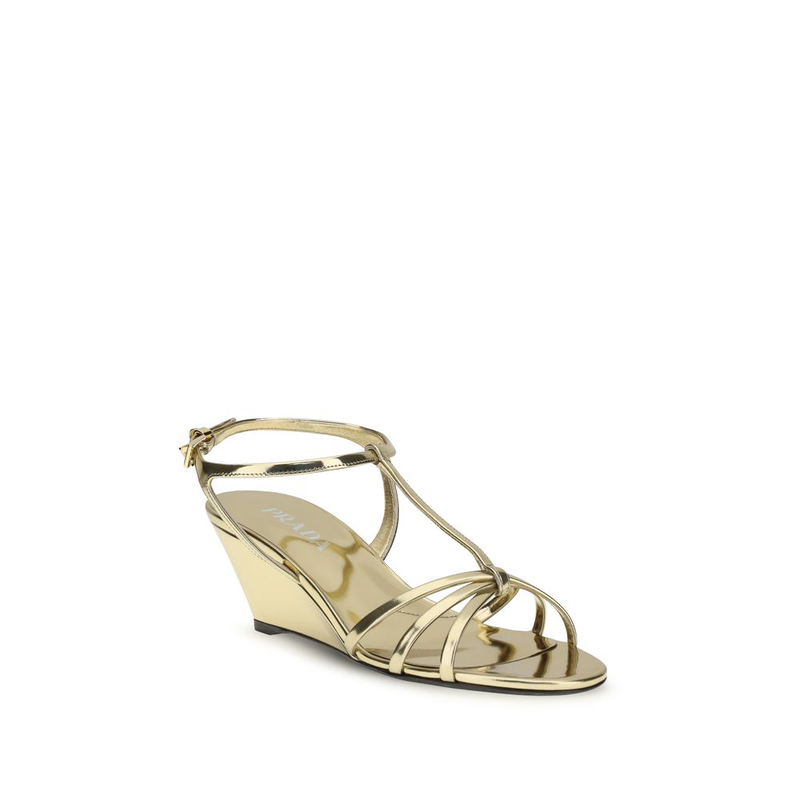 Gold calf leather bos taurus wedge sandals-null