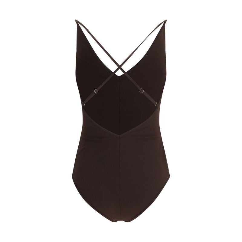 Brown nylon one-piece swimsuit-null