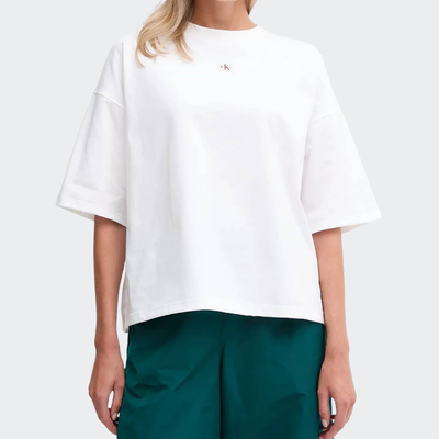 Woven label oversized tshirt, White, medium