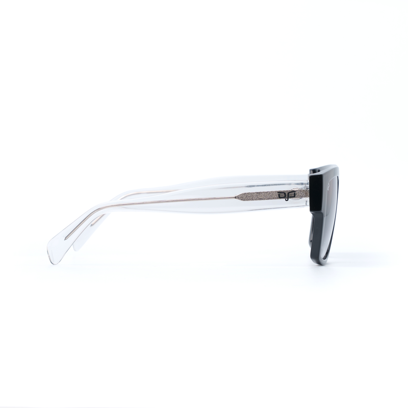 OJO sunglasses classic black frame and clear temples with grey gradient lenses rx-null