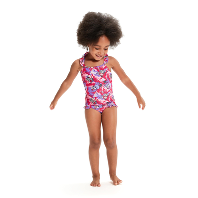 Speedo infant girls  learn to swim printed frill thinstrap (, Pink/purple, medium