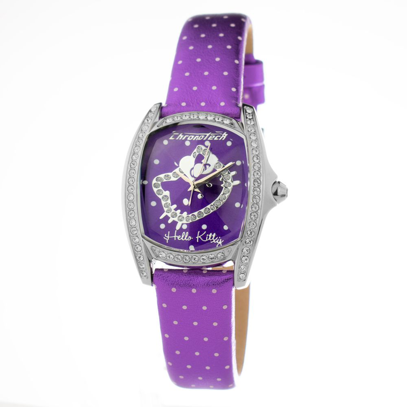 Purple leather dress watch-null