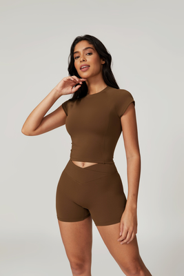 Amor short sleeve short set, Brown, medium