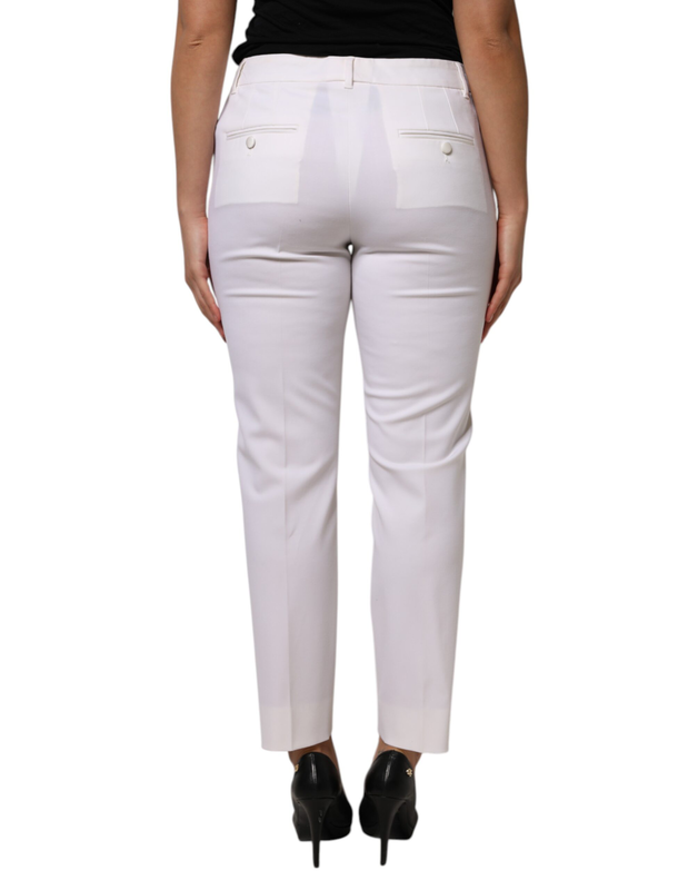 White wool mid waist tapered pants-null