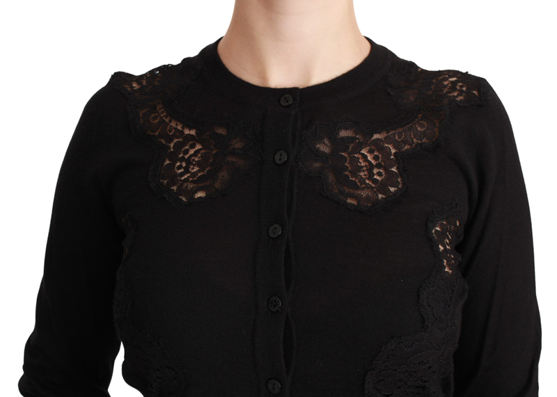 Black cashmere lace cardigan sweater-null