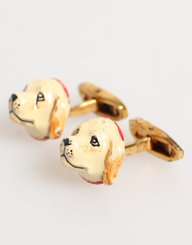 Brass gold tone dog puppy men's accessories cufflink-null
