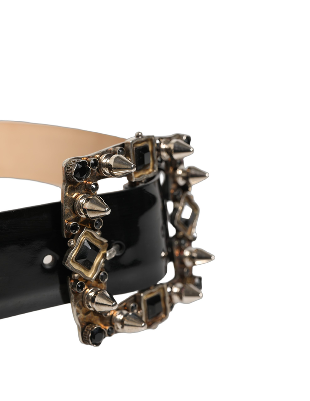 Black leather crystal metal buckle belt-null