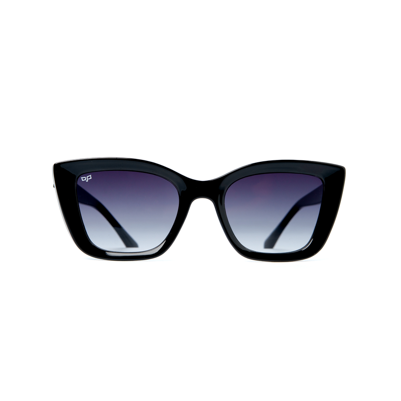 OJO sunglasses trend cat eye with black frame and clear black temples with black lenses rx-null