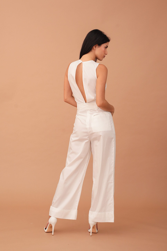 Lucia slit-back cotton jumpsuit - white-null
