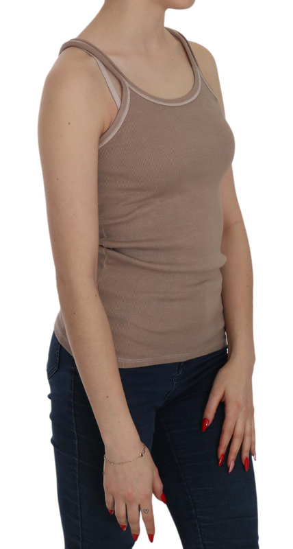 Brown sleeveless spaghetti strap tank blouse-null