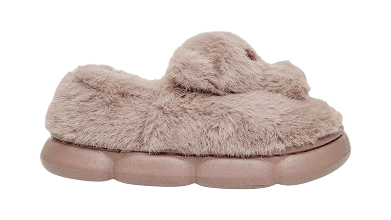 Girls beige fluffy slippers with dog-null