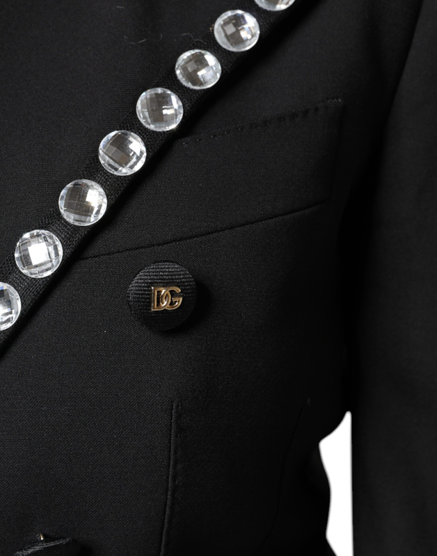 Black crystal double breasted blazer jacket-null