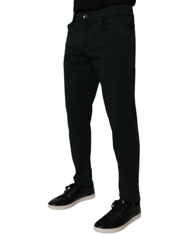 Dark green cotton loose men denim jeans-null