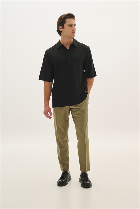 Pcoc elastic slim fit pleats trousers image number null