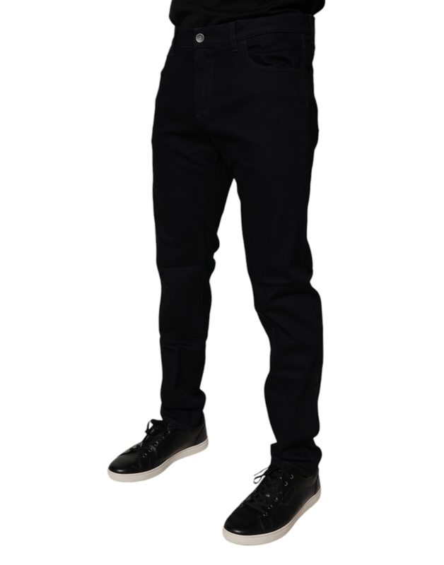 Black cotton stretch slim fit men denim jeans-null