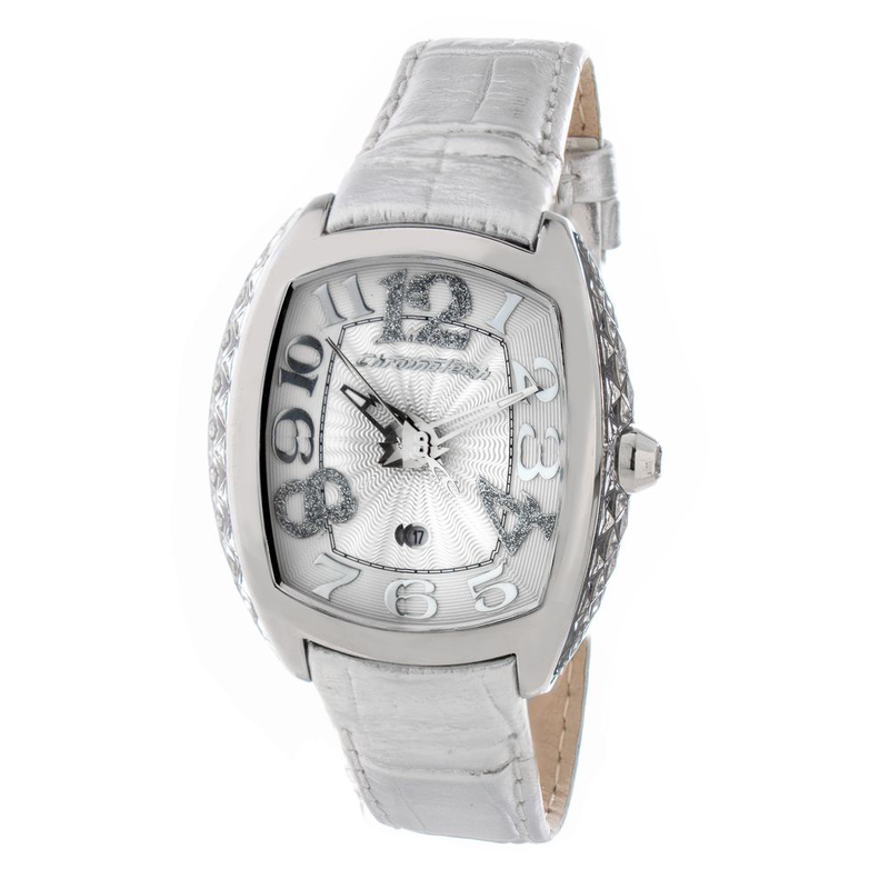 Silver leather dress watch-null