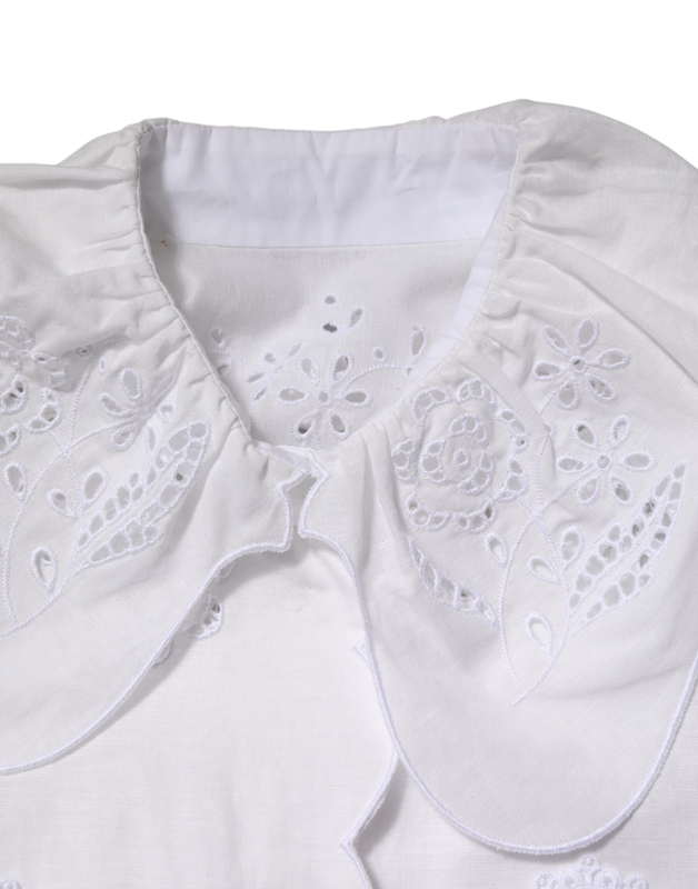 White ruffled lace embellished blouse top-null